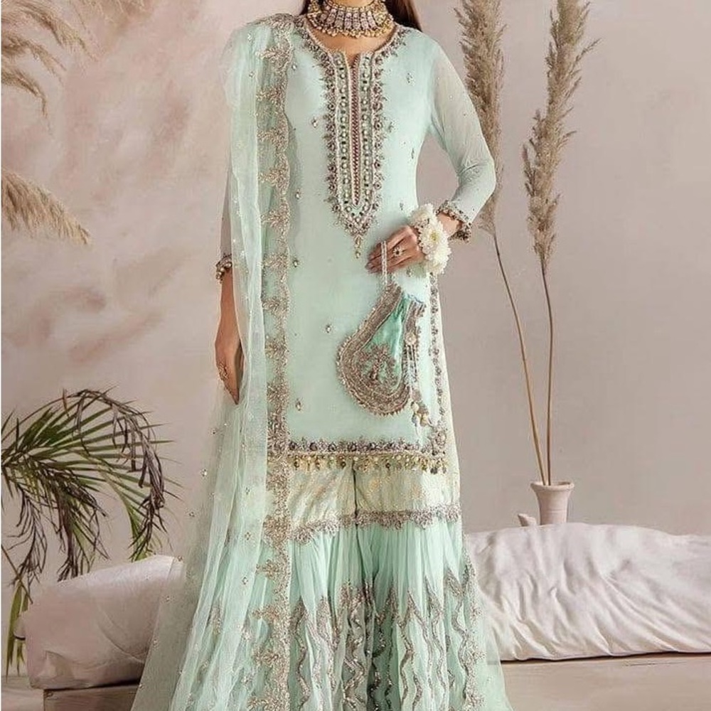 Khuda Baksh Elegant Mint Green Embroidered Dress
